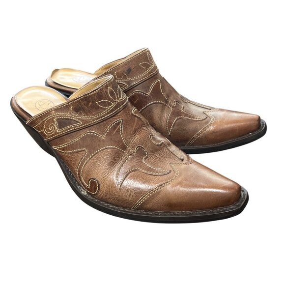 Durango Western Mule Heels Bootie Brown Leather Slip-On Womens Size 7.5 - Picture 1 of 10